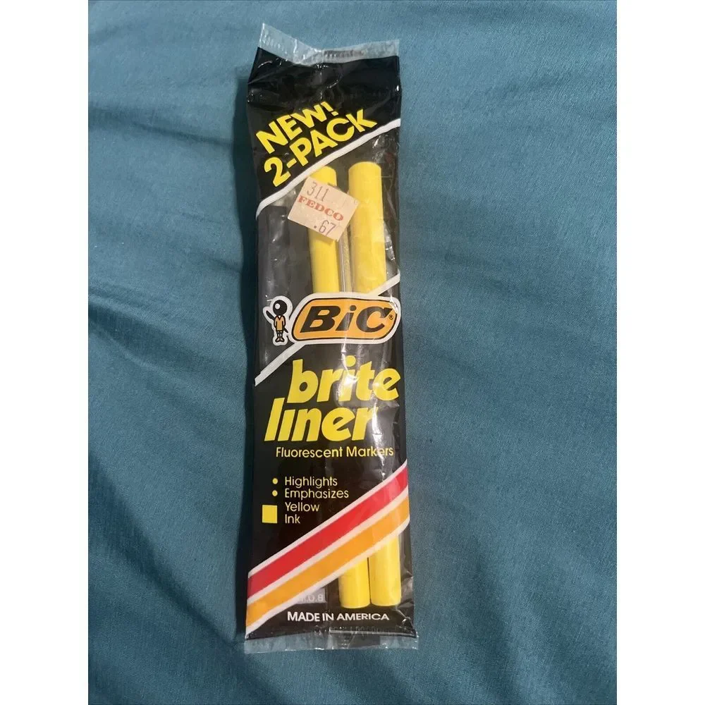 BIC Vintage 1985 Brite Liner Fluorescent Yellow Ink 2-pack‎ Highlighter Marker